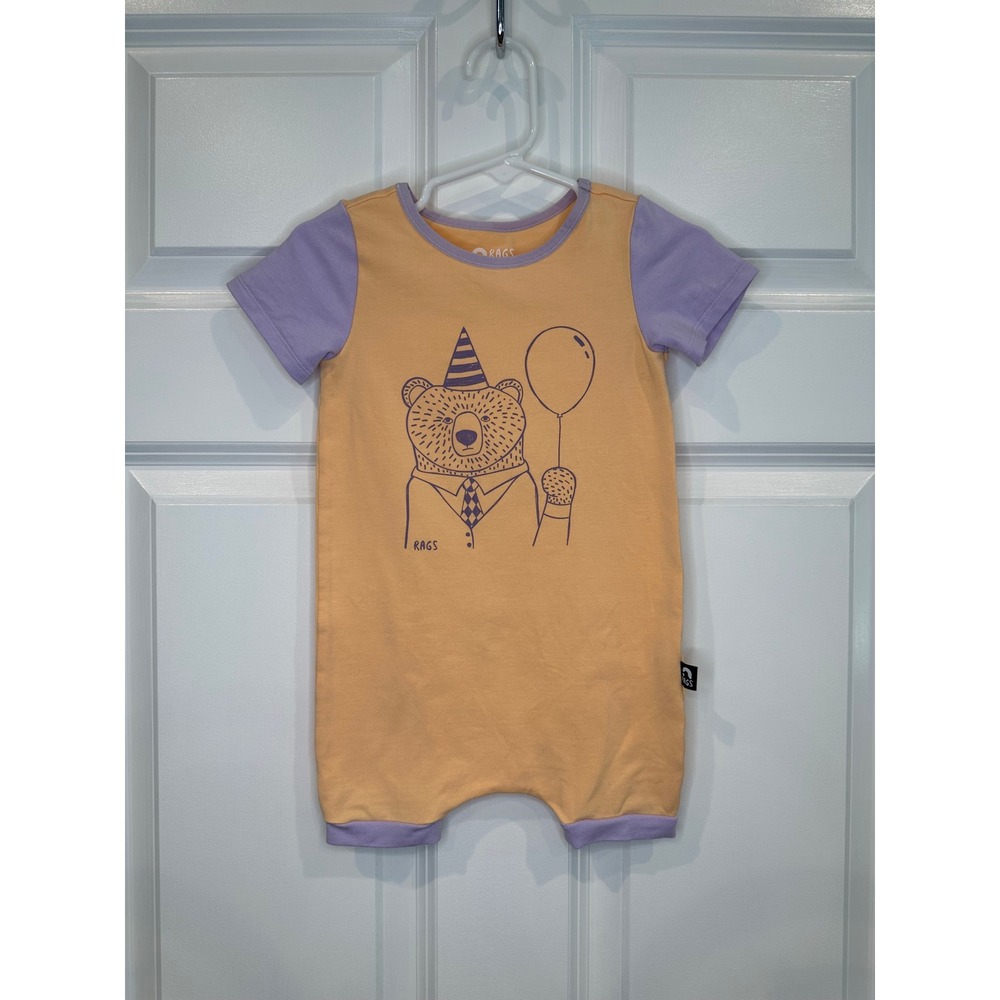 Rags Orange Bear Birthday Party Balloon Short Sleeve Romper‎ Size 12-18 Months